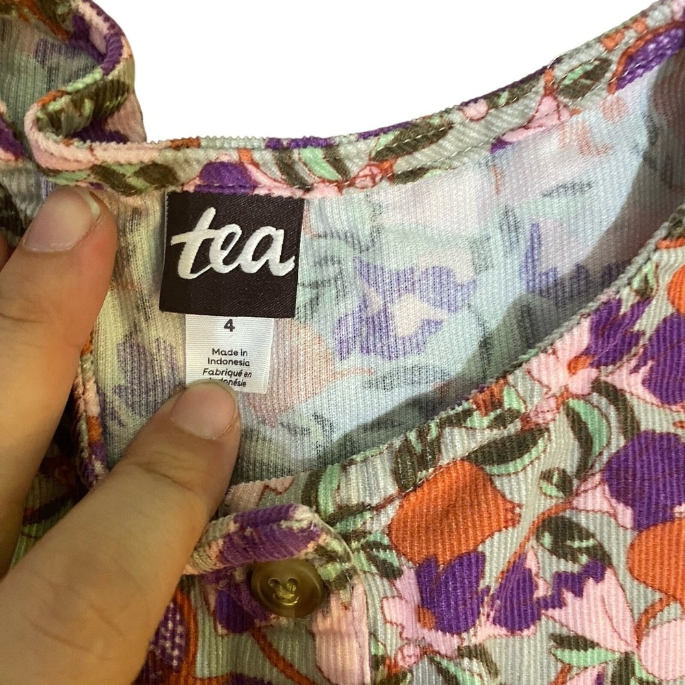 Tea Collection Girls 4 Floral Corduroy Dress Fall Tiered Long Sleeve Cottagecore - Picture 3 of 7